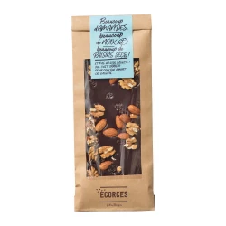 Ecorces- tumeda šokolaadi mendiant-plaat rosinate, Kreeka pähklite ja mandlitega